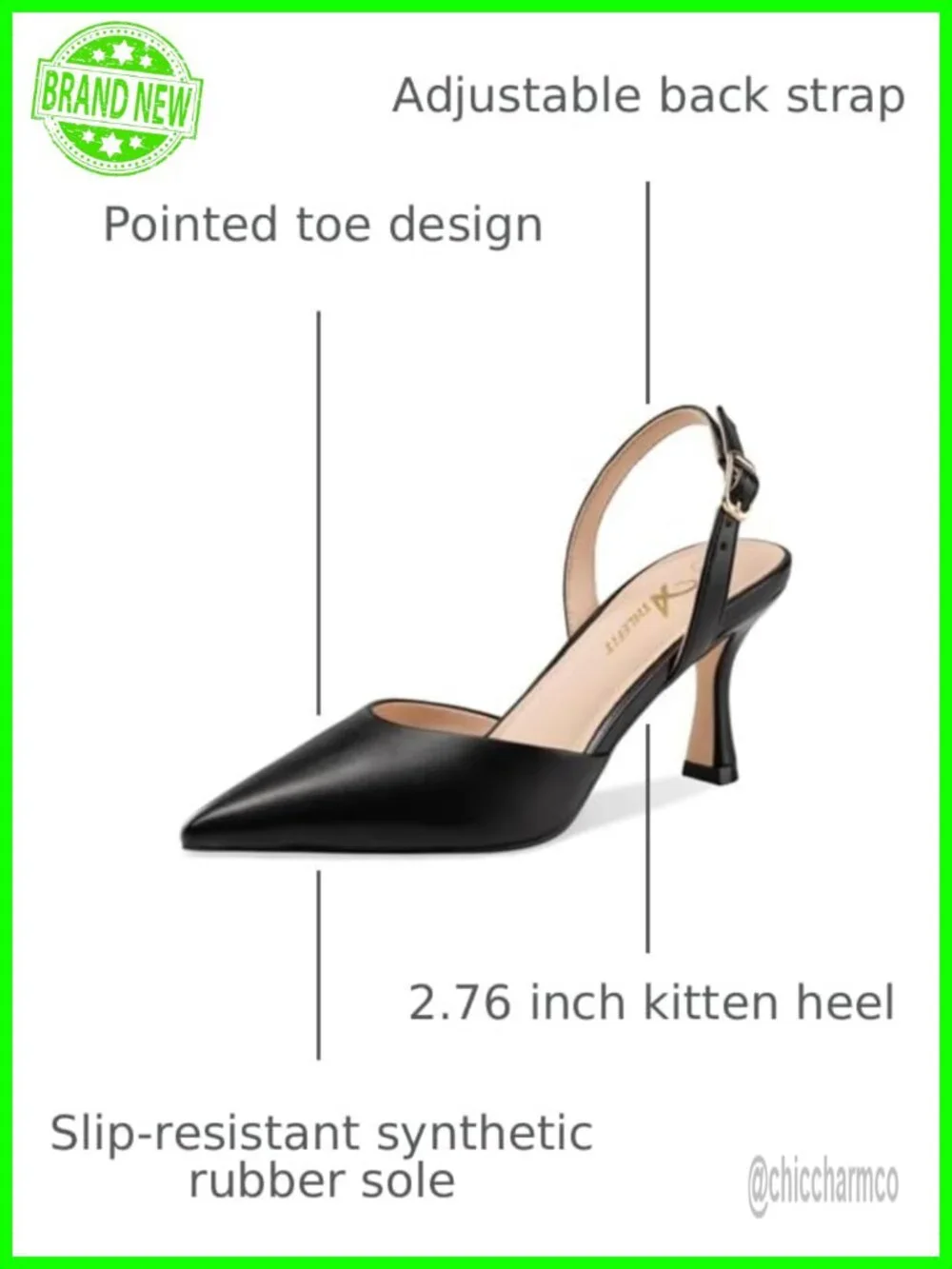 Women's Kitten Heels Closed Toe Pumps, Pointed Toe Stiletto, Soft Latex Insole,